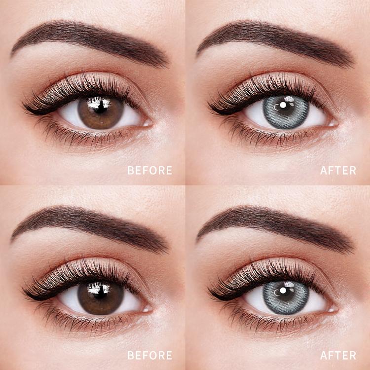 Comparison of the Effects Before and After Wearing Icy Veil Blue Contact Lenses